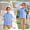 image:imageLOLANTA Boys Uniform Shirt Kids Short Sleeve Button Down Shirts Dress Outfits Summer Top for School WeddingBlue