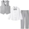 image:imageLOLANTA Boys Linen Suit Dress Clothes Kids Graduation Wedding Outfit 4 Piece Shirt Vest Pants Set with Bow TieGrey