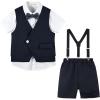 image:imageLOLANTA Short Suit for Boys Summer Wedding Ring Bearer Outfit Graduation 6 Pieces Shirt Vest Shorts SetBlack