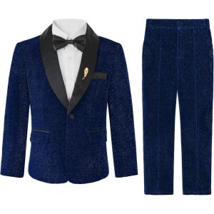 image:imageLOLANTA 4Pcs Boys Suits Shiny Performance Tuxedo Kids Glitter Blazer and Pants with Shirt for Christmas Wedding 512 YearsRoyal Blue