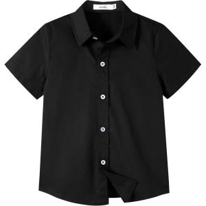 image:imageLOLANTA Boys Uniform Shirt Kids Short Sleeve Button Down Shirts Dress Outfits Summer Top for School WeddingBlack