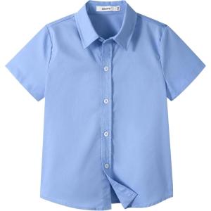 image:imageLOLANTA Boys Uniform Shirt Kids Short Sleeve Button Down Shirts Dress Outfits Summer Top for School WeddingBlue