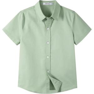 image:imageLOLANTA Boys Uniform Shirt Kids Short Sleeve Button Down Shirts Dress Outfits Summer Top for School WeddingGreen