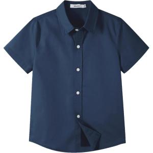 image:imageLOLANTA Boys Uniform Shirt Kids Short Sleeve Button Down Shirts Dress Outfits Summer Top for School WeddingNavy