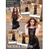 image:imageLOLANTA Girls Sequin Dress Kids Sparkly Gown for Wedding Birthday Party with Spaghetti Strap Detachable Feather HemBlack