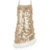image:imageLOLANTA Girls Sequin Dress Kids Sparkly Gown for Wedding Birthday Party with Spaghetti Strap Detachable Feather HemGold
