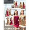 image:imageLOLANTA Girls Sequin Dress Kids Sparkly Gown for Wedding Birthday Party with Spaghetti Strap Detachable Feather HemGold