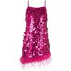 image:imageLOLANTA Girls Sequin Dress Kids Sparkly Gown for Wedding Birthday Party with Spaghetti Strap Detachable Feather HemRosered