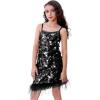 image:imageLOLANTA Girls Sequin Dress Kids Sparkly Gown for Wedding Birthday Party with Spaghetti Strap Detachable Feather HemBlack