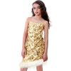image:imageLOLANTA Girls Sequin Dress Kids Sparkly Gown for Wedding Birthday Party with Spaghetti Strap Detachable Feather HemGold