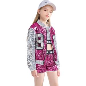 image:imageLOLANTA Girls Sequin Dance Costume Sparkle Hip Hop Jazz Dance Dresses Modern Dancing Outfits 416Rosered