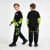 image:imageLOLANTA Hip Hop Dance Outfits for Boys 2 Piece Colorblock Streetwear Y2k Crewneck Long Sleeve Sweatshirt Kids Cargo Pants SetGreen
