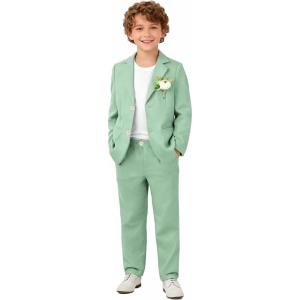 image:imageLOLANTA Boys Linen Suit Slim Fit Kids Lightweight Suit Jacket Pant Set for Family Gatherings Holiday Celebrations SchoolDill Green