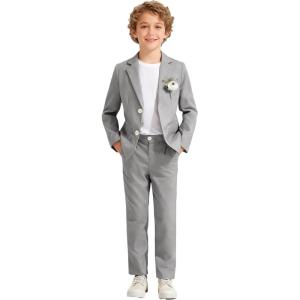 image:imageLOLANTA Boys Linen Suit Slim Fit Kids Lightweight Suit Jacket Pant Set for Family Gatherings Holiday Celebrations SchoolGrey