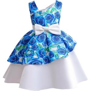 image:imageLOLANTA Flower Dresses for Girls Wedding Birthday Party Dress Stain Floral Princess Midi SundressBlue 56Y