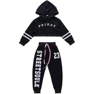 image:imageLOLANTA Track Clothes for Teen Girls 2 Piece Letter Print Hoodie Sweatshirt And Sweatpants School Girl Outfit Black 67