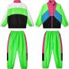 image:imageLOLANTA Boys Girls Color Block Jacket Track Pants Sets Hip Hop Dance Patchwork Clothes Unisex StreetwearNeon Green