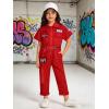 image:imageLOLANTA Boys Girls Jumpsuit Short Sleeve ZipFront Coveralls Kpop Streetwear Hip Hop Dance CostumesRed