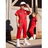 image:imageLOLANTA Boys Girls Jumpsuit Short Sleeve ZipFront Coveralls Kpop Streetwear Hip Hop Dance CostumesRed