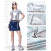 image:imageLOLANTA Girls Metallic Shirts with Arm Sleeves Slim Fit Stretchy Shiny Fake Two Piece Hip Hop Dance Top Festivals PartyLaser Silver