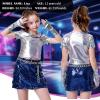 image:imageLOLANTA Girls Metallic Shirts with Arm Sleeves Slim Fit Stretchy Shiny Fake Two Piece Hip Hop Dance Top Festivals PartyLaser Silver