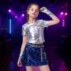 image:imageLOLANTA Girls Metallic Shirts with Arm Sleeves Slim Fit Stretchy Shiny Fake Two Piece Hip Hop Dance Top Festivals PartyLaser Silver