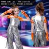 image:imageLOLANTA Girls Metallic Shirts with Arm Sleeves Slim Fit Stretchy Shiny Fake Two Piece Hip Hop Dance Top Festivals PartyOrange