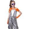 image:imageLOLANTA Girls Metallic Shirts with Arm Sleeves Slim Fit Stretchy Shiny Fake Two Piece Hip Hop Dance Top Festivals PartyOrange