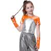 image:imageLOLANTA Girls Metallic Shirts with Arm Sleeves Slim Fit Stretchy Shiny Fake Two Piece Hip Hop Dance Top Festivals PartyOrange
