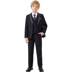 image:imageLOLANTA Boys Formal Suit 7 Piece Ring Bearer Outfit Kids Tuxedo No Tail Gentlman Slim Fit Dress ClothesBlack