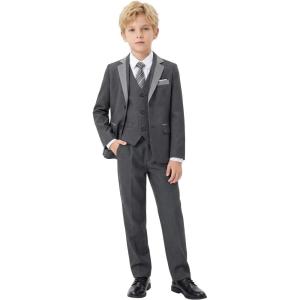 image:imageLOLANTA Boys Formal Suit 7 Piece Ring Bearer Outfit Kids Tuxedo No Tail Gentlman Slim Fit Dress ClothesGrey
