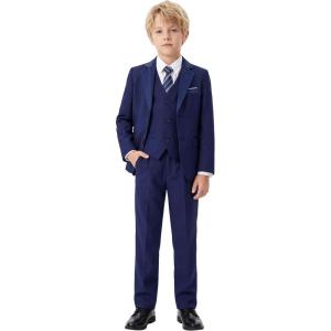 image:imageLOLANTA Boys Formal Suit 7 Piece Ring Bearer Outfit Kids Tuxedo No Tail Gentlman Slim Fit Dress ClothesNavy