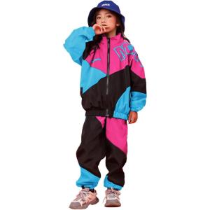 image:imageLOLANTA Boys Girls Color Block Jacket Track Pants Sets Hip Hop Dance Patchwork Clothes Unisex StreetwearPink