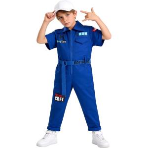 image:imageLOLANTA Boys Girls Jumpsuit Short Sleeve ZipFront Coveralls Kpop Streetwear Hip Hop Dance CostumesDark Blue