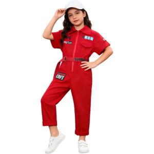 image:imageLOLANTA Boys Girls Jumpsuit Short Sleeve ZipFront Coveralls Kpop Streetwear Hip Hop Dance CostumesRed