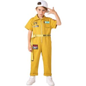 image:imageLOLANTA Boys Girls Jumpsuit Short Sleeve ZipFront Coveralls Kpop Streetwear Hip Hop Dance CostumesYellow