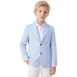 image:imageLOLANTA Boys Seersucker Blazer Jacket Kids Lightweight Striped Blazers for Formal Casual Events Dress Outfits Tuxedo SuitBlue