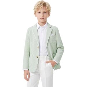 image:imageLOLANTA Boys Seersucker Blazer Jacket Kids Lightweight Striped Blazers for Formal Casual Events Dress Outfits Tuxedo SuitSagegreen