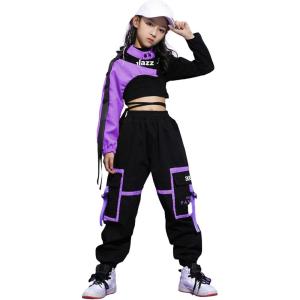 image:imageLOLANTA Girls Hip Hop Dance Clothes 3PCS Crop Top Cargo Pants Sets Active OutfitsPurple