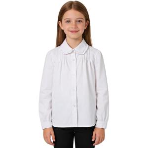 image:imageLOLANTA Girls Long Sleeve Uniform Shirt Kids Stretch Button Down Dress Shirts Stain Resistant Blouse with Peter Pan CollarWhiteDoll Collar