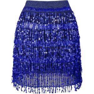 image:imageLOLANTA Girls Sequin Fringe Skirts Sparkle Layered Tassel Elatic Waist Disco Rave Party Dance Skirt with LiningBlue