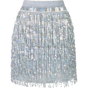 image:imageLOLANTA Girls Sequin Fringe Skirts Sparkle Layered Tassel Elatic Waist Disco Rave Party Dance Skirt with LiningSilver