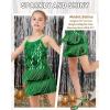 image:imageLOLANTA 2Pcs Girls Sequin Fringe Dress Salsa Cha Cha Tassel Latin Dance Dress amp Shorts Adjustable Spaghetti Strap 513 YrsGreen