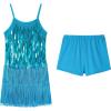 image:imageLOLANTA 2Pcs Girls Sequin Fringe Dress Salsa Cha Cha Tassel Latin Dance Dress amp Shorts Adjustable Spaghetti Strap 513 YrsLakeblue