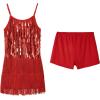 image:imageLOLANTA 2Pcs Girls Sequin Fringe Dress Salsa Cha Cha Tassel Latin Dance Dress amp Shorts Adjustable Spaghetti Strap 513 YrsRed