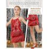 image:imageLOLANTA 2Pcs Girls Sequin Fringe Dress Salsa Cha Cha Tassel Latin Dance Dress amp Shorts Adjustable Spaghetti Strap 513 YrsRed