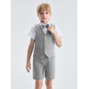 image:imageLOLANTA Boys Linen Suit 4 Piece Summer Gentleman Outfit Kids Dress Vest Shirt Shorts Set for Beach Wedding GraduationGrey
