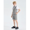 image:imageLOLANTA Boys Linen Suit 4 Piece Summer Gentleman Outfit Kids Dress Vest Shirt Shorts Set for Beach Wedding GraduationGrey