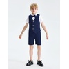 image:imageLOLANTA Boys Linen Suit 4 Piece Summer Gentleman Outfit Kids Dress Vest Shirt Shorts Set for Beach Wedding GraduationNavy