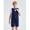 image:imageLOLANTA Boys Linen Suit 4 Piece Summer Gentleman Outfit Kids Dress Vest Shirt Shorts Set for Beach Wedding GraduationNavy